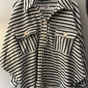 BUCKETLIST Striped Knit Top - Cream and Dark Green